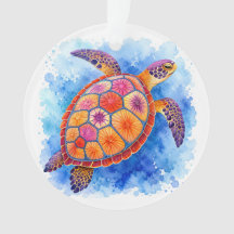Colorful Sea Turtle Underwater Ocean