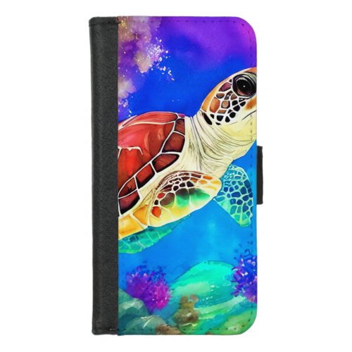 Colorful sea turtle underwater swimming iPhone 87 wallet case