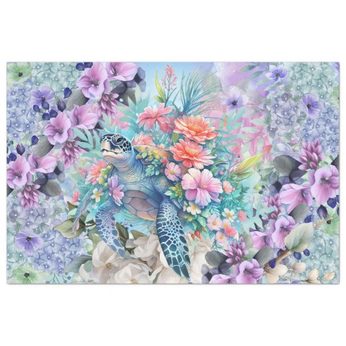 Colorful Sea Turtle   Watercolor Florals Tissue Paper