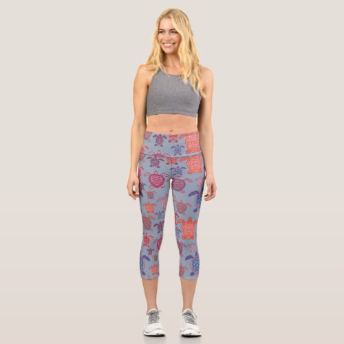 colorful sea turtles  capri leggings