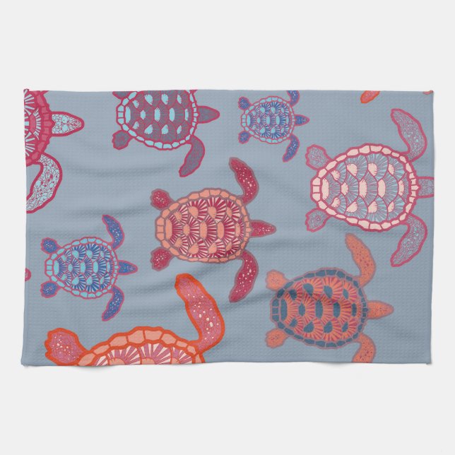 colorful sea turtles  kitchen towel (Horizontal)