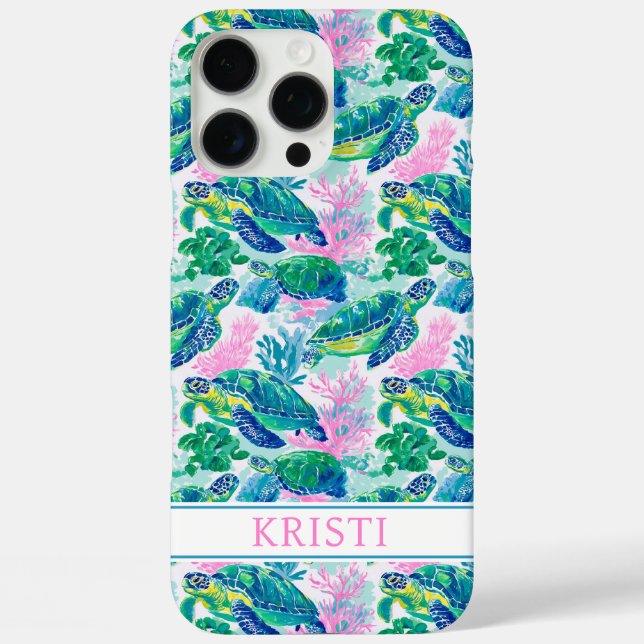 Colorful Sea Turtles Monogrammed Case-Mate iPhon iPhone Case (Back)