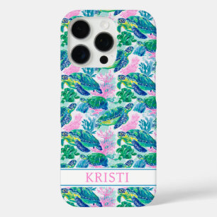 Colorful Sea Turtles Monogrammed iPhone 16 Pro Case