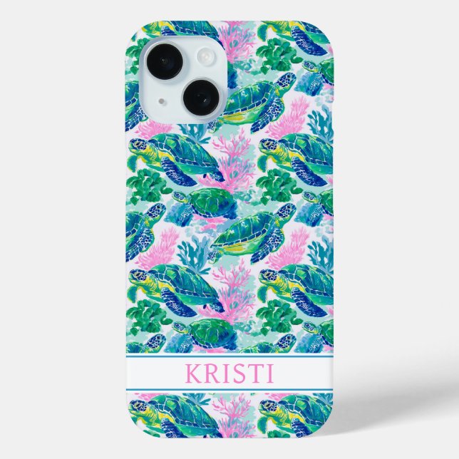 Colorful Sea Turtles Monogrammed Case-Mate iPhone Case (Back)