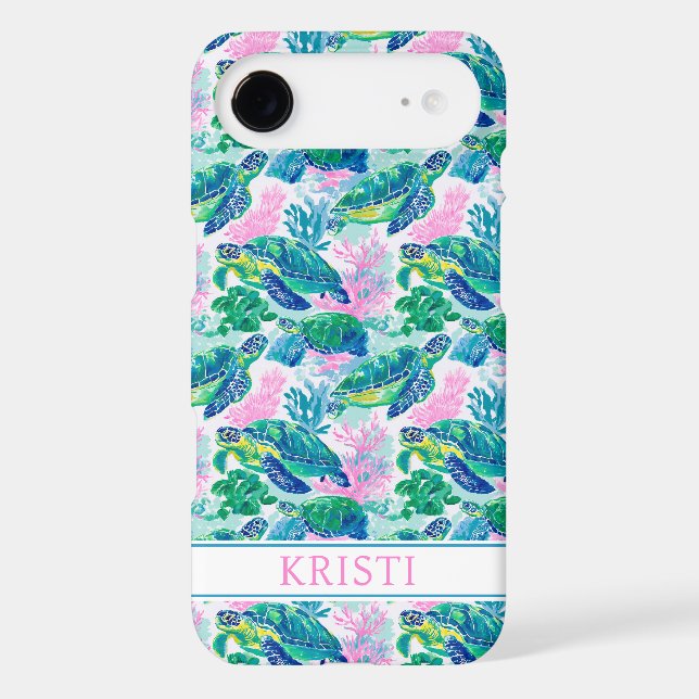 Colorful Sea Turtles Monogrammed Case-Mate iPhone Case (Back)
