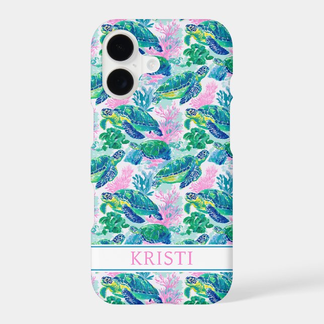 Colorful Sea Turtles Monogrammed Case-Mate iPhone Case (Back)