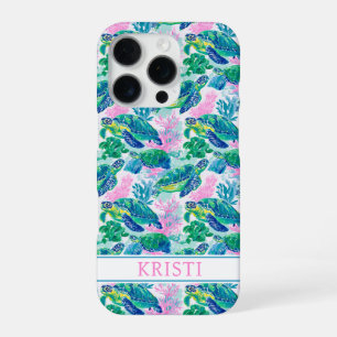 Colorful Sea Turtles Monogrammed iPhone 16 Pro Case