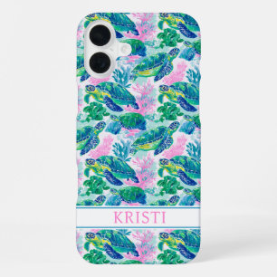 Colorful Sea Turtles Monogrammed iPhone 16 Plus Case