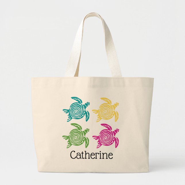 Colorful Sea Turtles Personalized Large Tote Bag (Front)