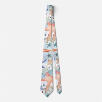 Colorful seafish, sea stars watercolor art.
