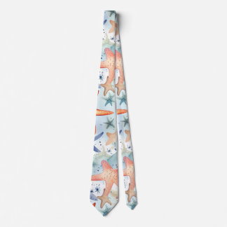 Colorful seafish, sea stars watercolor art. neck tie