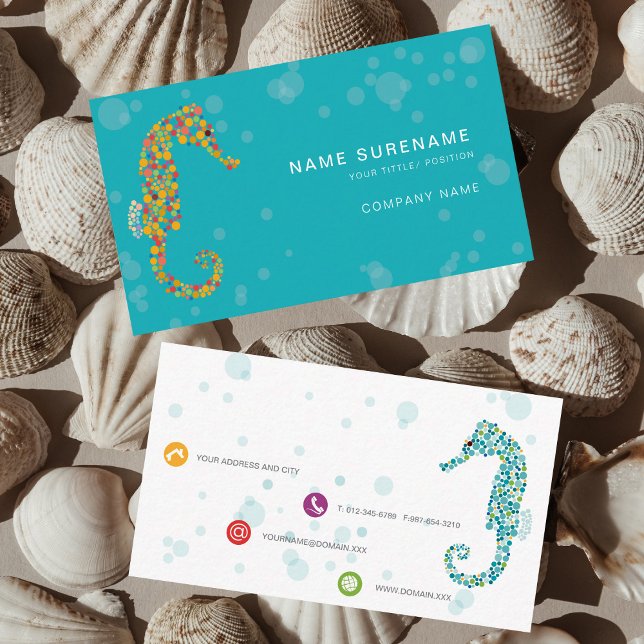 Colorful Seahorse Dots Abstract Illustration Art Business Card (Creator Uploaded)