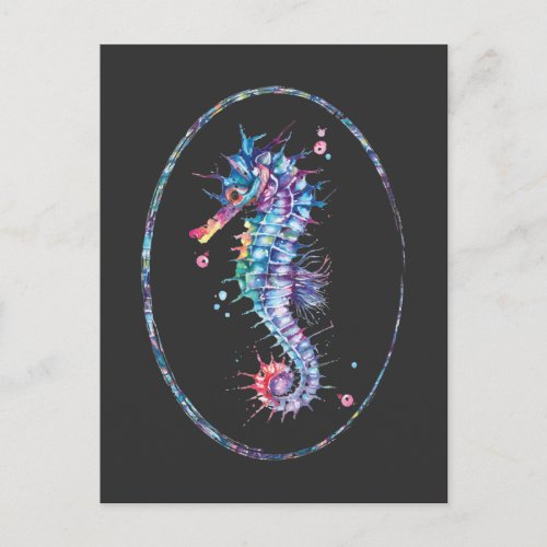 Colorful Seahorse Illustration Underwater Art Postcard