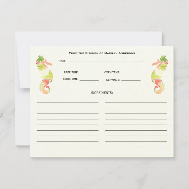 Colorful Seahorse Ocean Family Recipe Cards (Front)