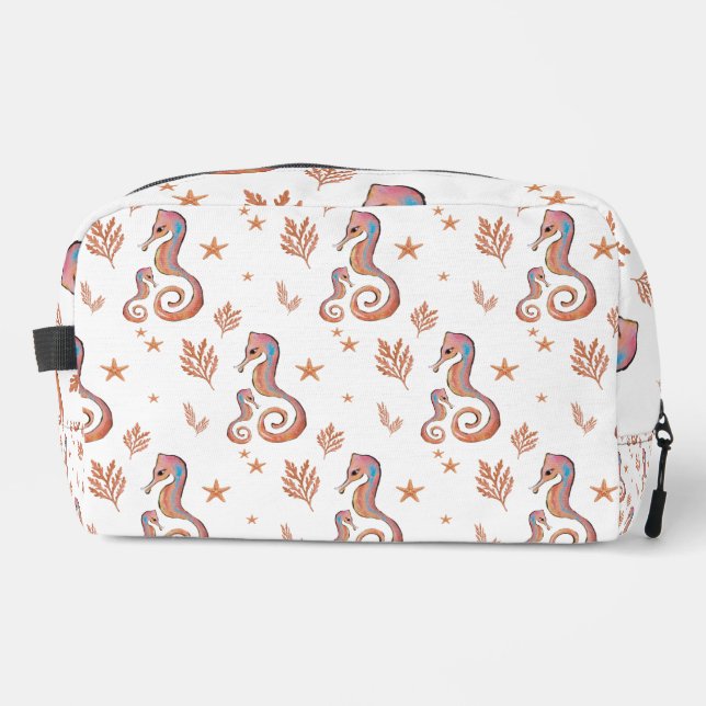 Colorful Seahorse Ocean Pattern Dopp Kit (Front)