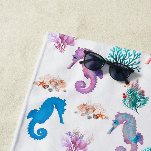 Colorful Seahorses Beach Towel (In Situ)