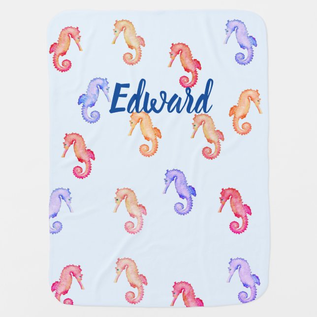 Colorful Seahorses Pattern  Baby Blanket (Front)