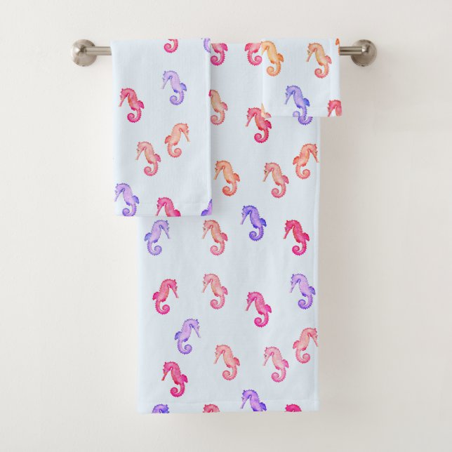 Colorful Seahorses Pattern Bath Towel Set (Insitu)