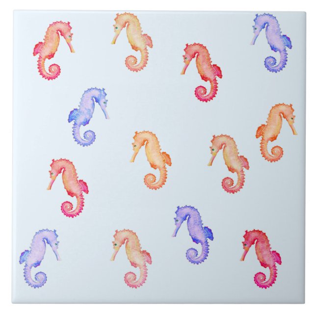Colorful Seahorses Pattern   Ceramic Tile (Front)