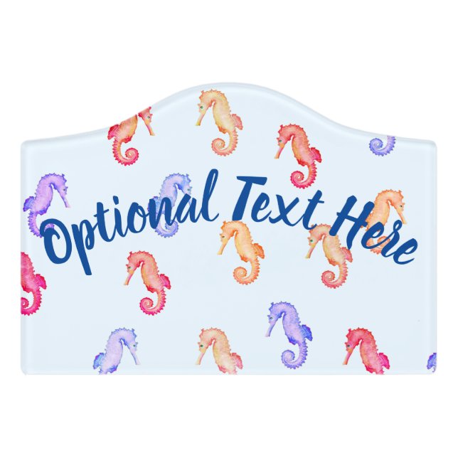 Colorful Seahorses Pattern  Door Sign (Small Crest Front)
