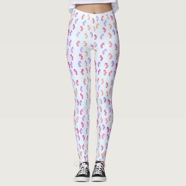 Colorful Seahorses Pattern  Leggings (Front)