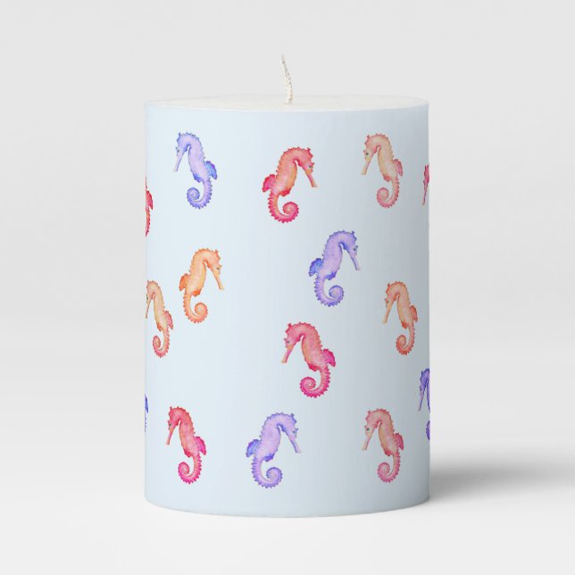 Colorful Seahorses Pattern   Pillar Candle (Front)
