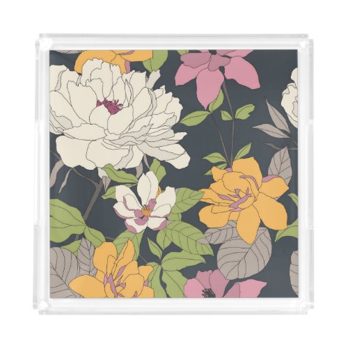 Colorful seamless floral pattern background acrylic tray