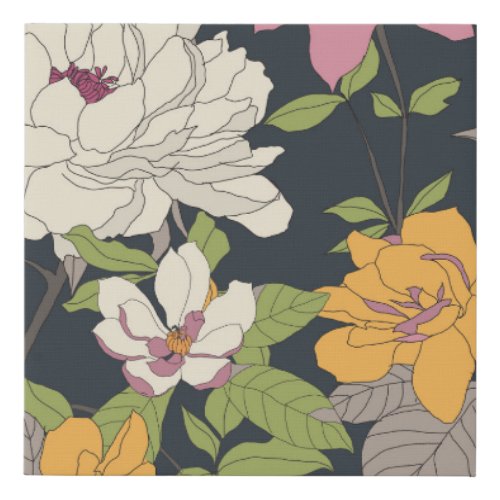 Colorful seamless floral pattern background faux canvas print