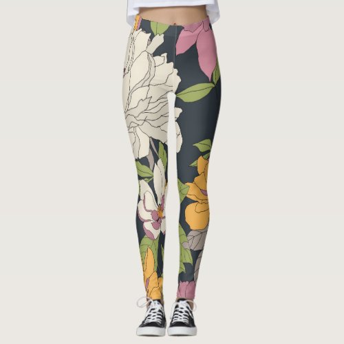 Colorful seamless floral pattern background leggings
