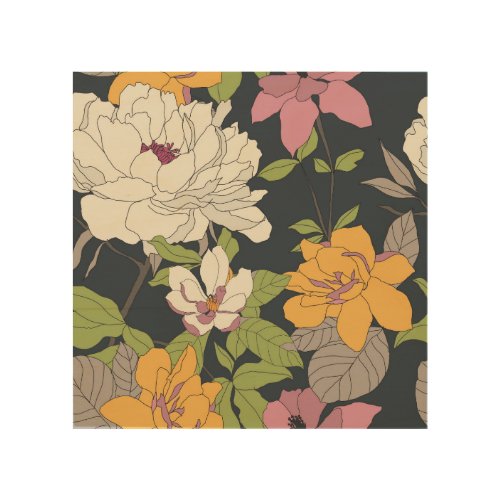 Colorful seamless floral pattern background wood wall art