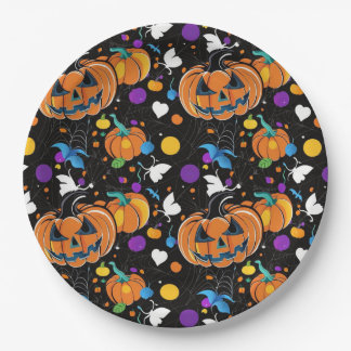 Colorful seamless Halloween pattern Paper Plates