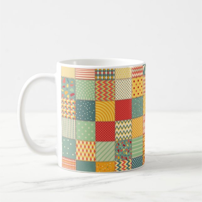 Colorful seamless patchwork pattern with abstract  coffee mug (Left)