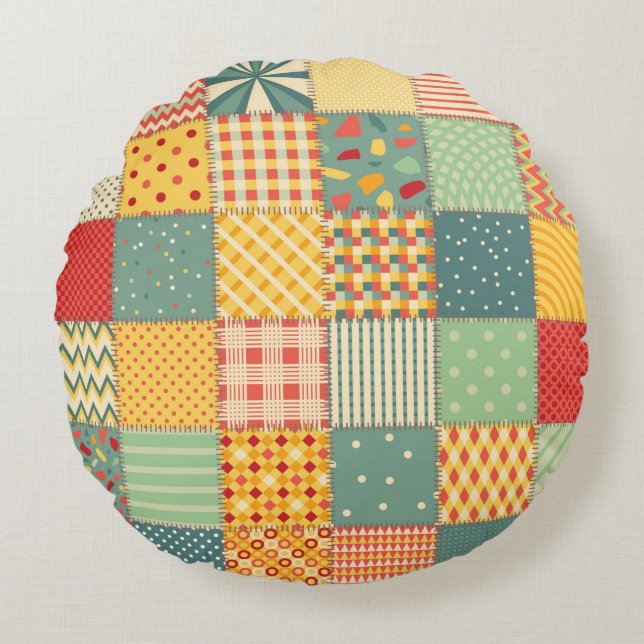 Colorful seamless patchwork pattern with abstract  round pillow (Front)