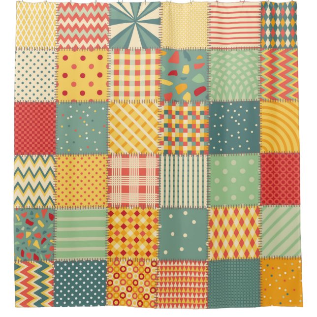 Colorful seamless patchwork pattern with abstract  shower curtain (Front)