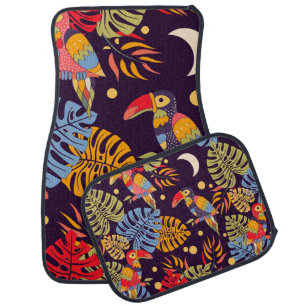 Colorful seamless pattern, exotic birds and plants car floor mat