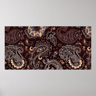 Colorful seamless pattern in paisley style. Vintag Poster
