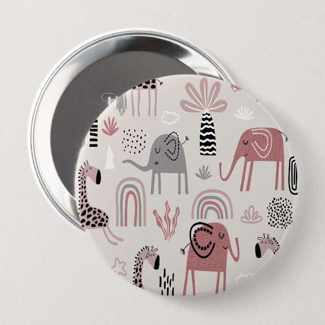Colorful seamless pattern with cute elephants and  button (Front & Back)