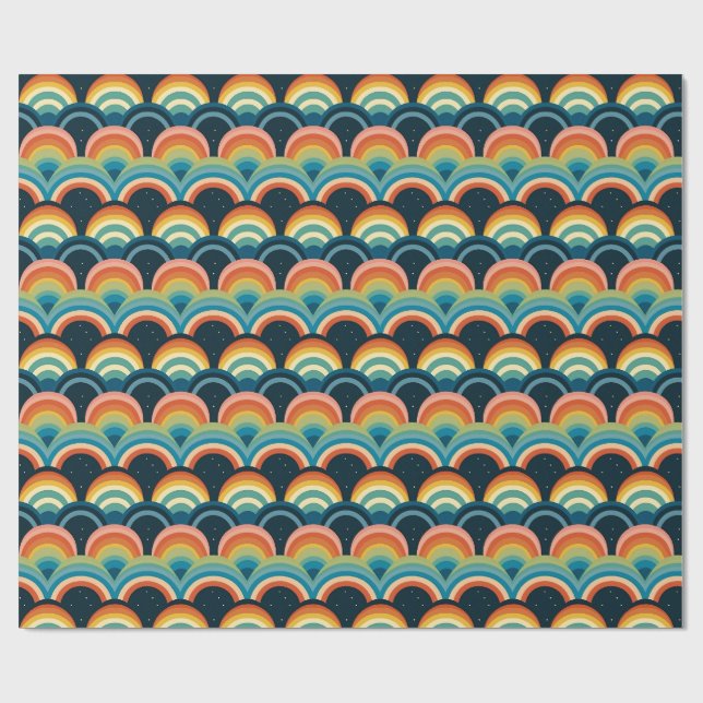 Colorful Seamless Pattern with Rainbows and Stars Wrapping Paper (Flat)