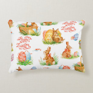 Colorful seamless pattern with spring easter conce accent pillow