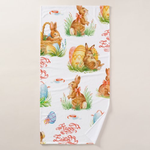 Colorful seamless pattern with spring easter conce bath towel
