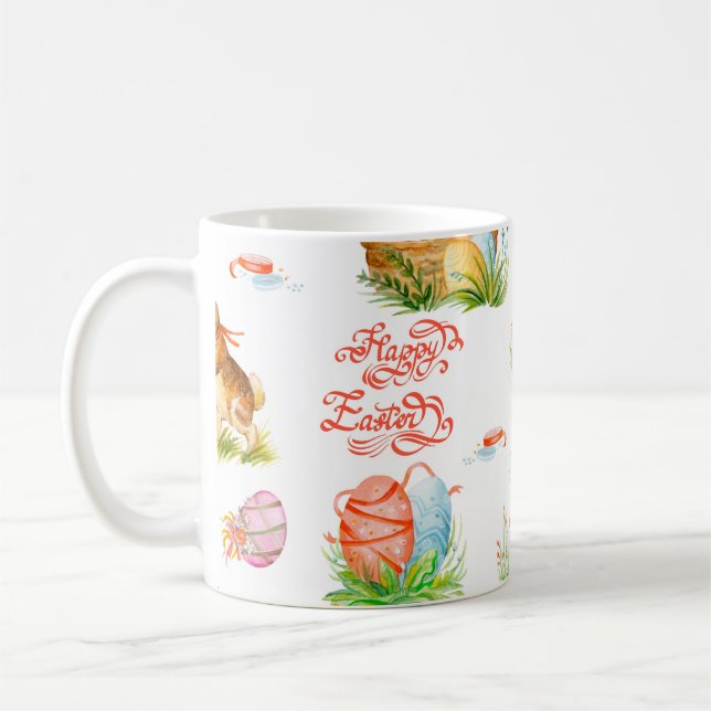 Colorful seamless pattern with spring easter conce coffee mug (Left)