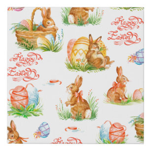 Colorful seamless pattern with spring easter conce faux canvas print