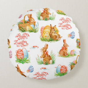 Colorful seamless pattern with spring easter conce round pillow