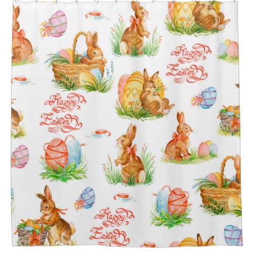 Colorful seamless pattern with spring easter conce shower curtain