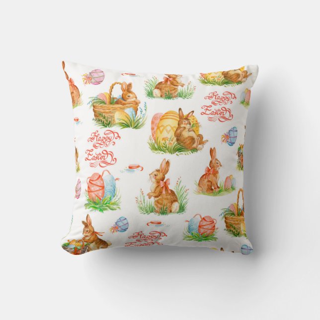Colorful seamless pattern with spring easter conce throw pillow (Front)
