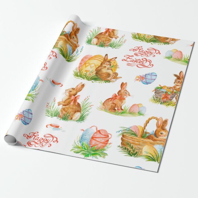 Colorful seamless pattern with spring easter conce wrapping paper (Unrolled)