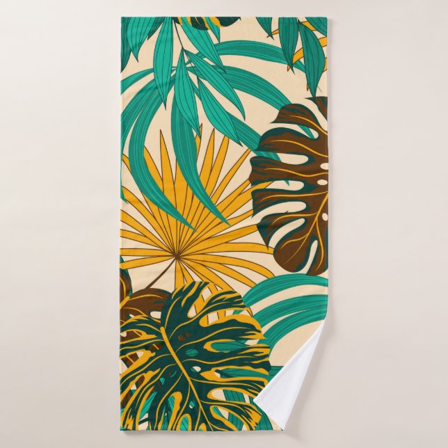 Colorful seamless pattern with tropical plants and bath towel (Bath Towel)