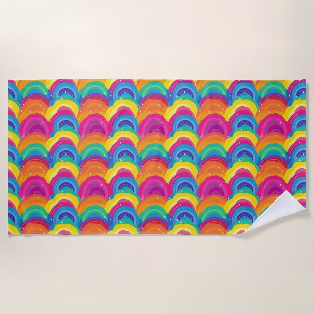 Colorful Seamless Rainbow and Wave Pattern Beach Towel (Front)