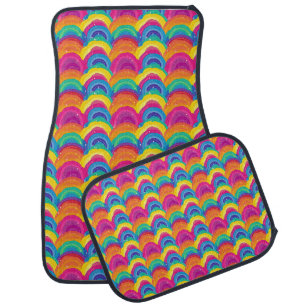 Colorful Seamless Rainbow and Wave Pattern Car Floor Mat