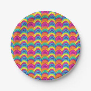 Colorful Seamless Rainbow and Wave Pattern Paper Plates